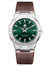Beverly Hills Polo Club Men's Analog Watch, Green Dial  With Dark Brown Leather Strap, BP3817X.372